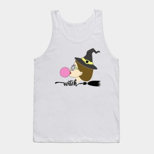 Fun, aesthetic, original witch, with gum and a broom. Tank Top